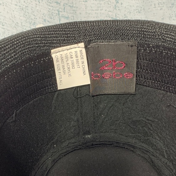 VTG 2b bebe Black Fedora Hat with Cream Band - Picture 8 of 10